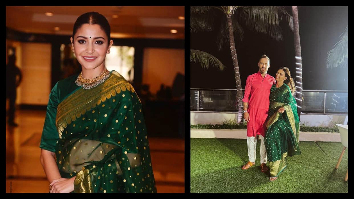 Bollywood actress anushka Sharma lended her green saree to faf du plessis wife imari for glenn maxwell wedding functions