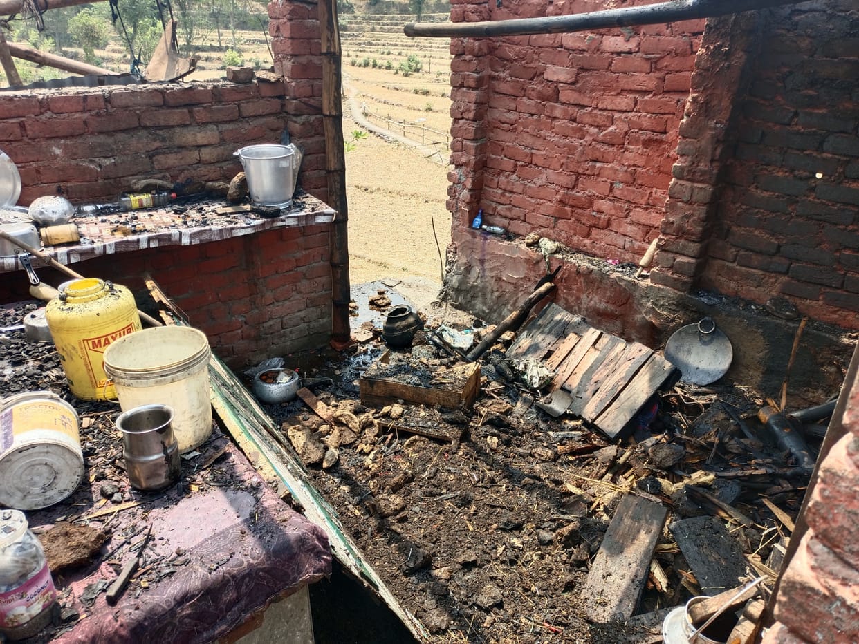 kitchenshed burnt in ladbharol, biru village