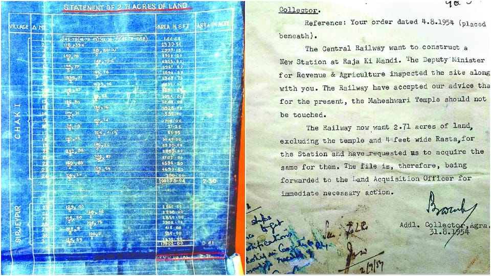 Agra chamuda devi mandir news: land was acquired for Raja ki Mandi station in 1956