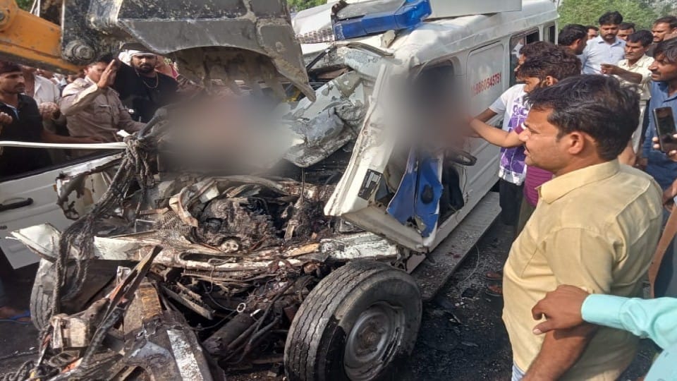 man dies after ambulance overturns in mainpuri