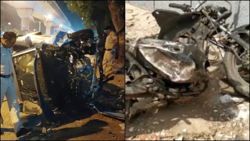 car hit bike in shakarpur delhi three people died