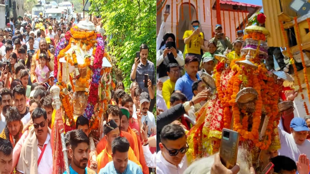 Shri Kedarnath Bhagwan Panchmukhi Doli leaves for Kedarnath dham, Crowd of Chardham passengers gathered in Rishikesh