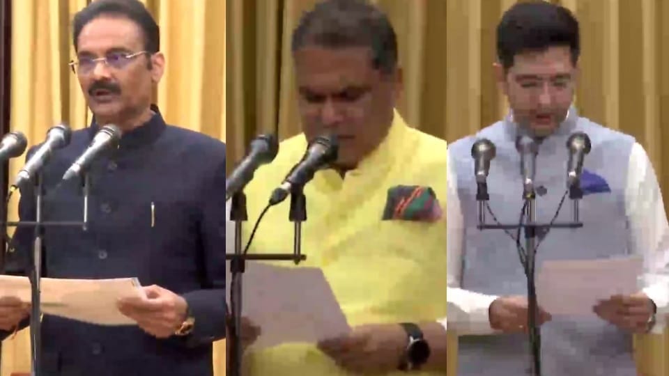 Rajya Sabha Chairman M. Venkaiah Naidu administered oath to members of Rajya Sabha sanjeev Arora, Raghav Chadha, and Dr. Ashok Kumar Mittal