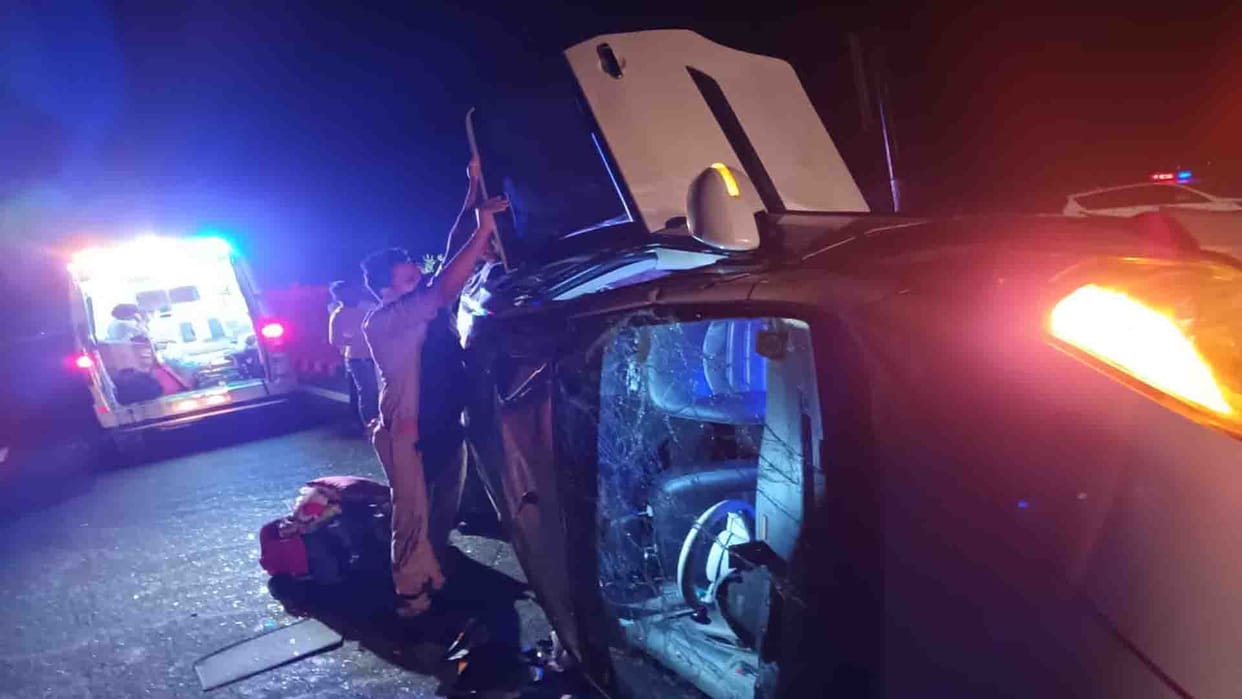 Road accident in Etawah: Car overturned after colliding with divider, seven injured