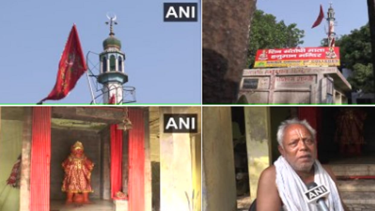 In Kanpurs Tatmill chowk a Hanuman temple and a mosque share a common entry door