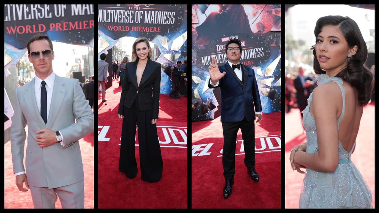 Doctor Strange In The Multiverse Of Madness stars Benedict Cumberbatch Elizabeth Olsen spotted at the world premiere of the film