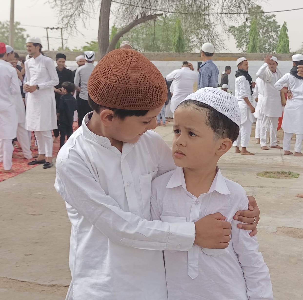 Happy Eid People hugged each other and congratulated