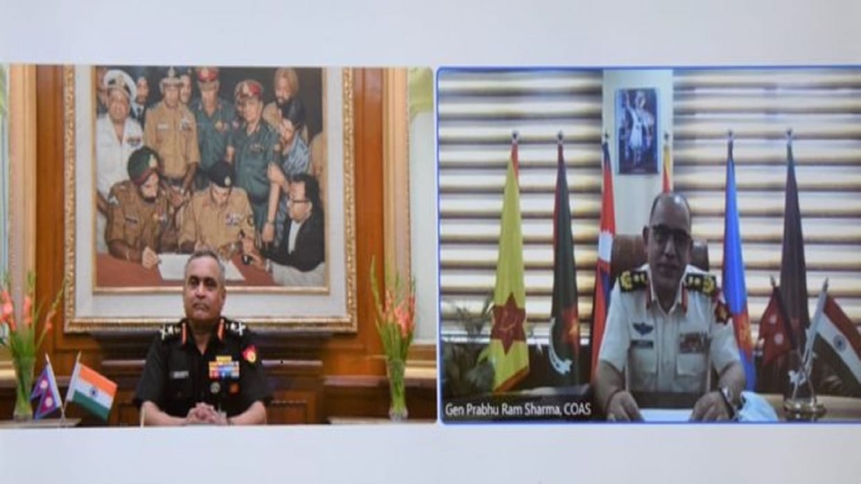 General Manoj Pandey talks with General Prabhu Ram Sharma Chief of Army Staff Nepali Army