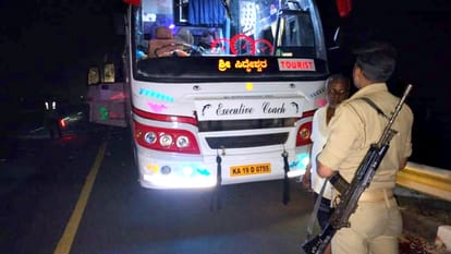 A horrific road accident in Etawah, a bus full of tourists collided with a container