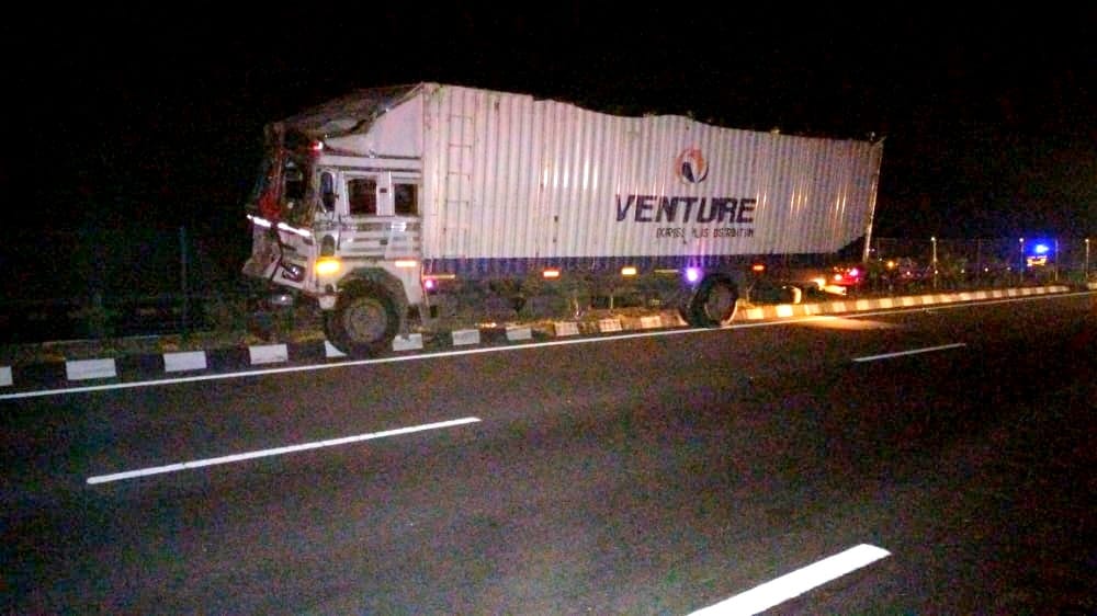 A horrific road accident in Etawah, a bus full of tourists collided with a container