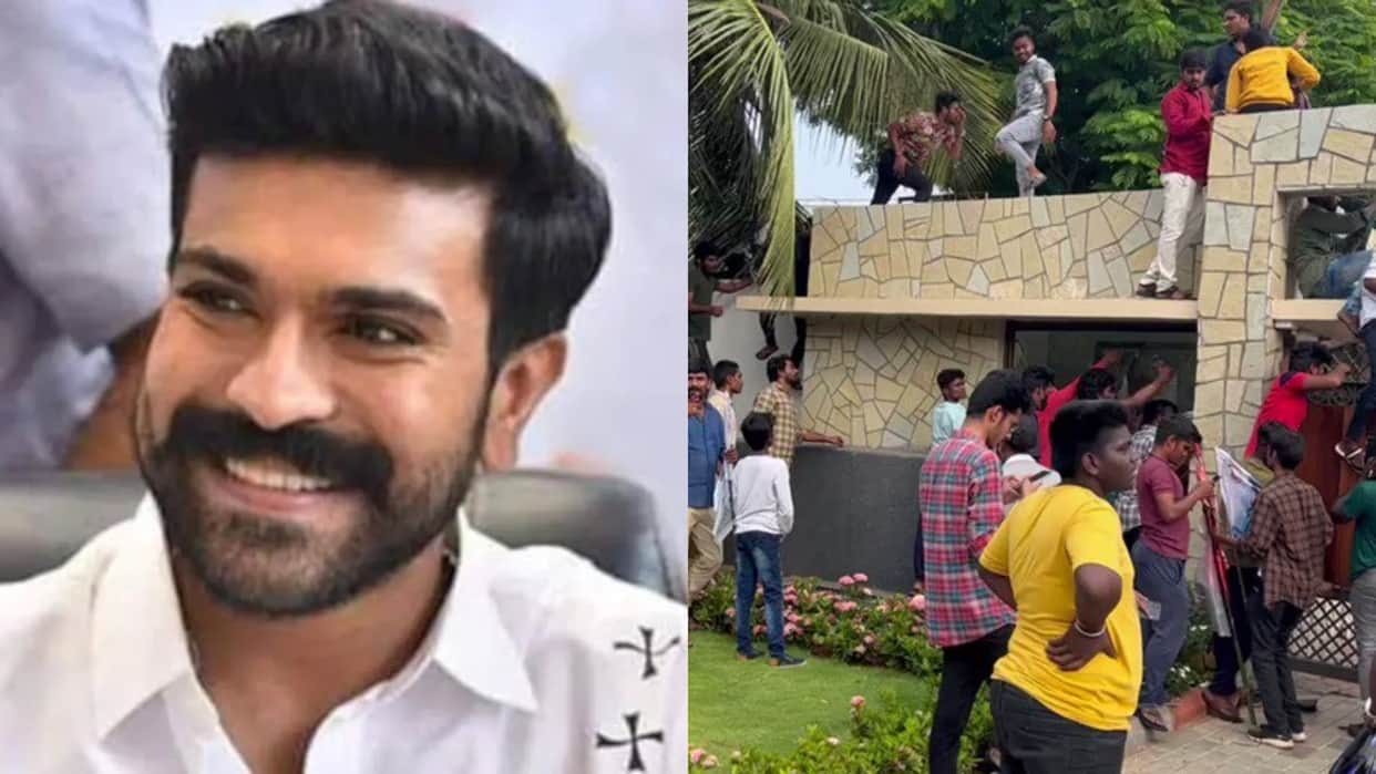 superstar Ram Charan Fans went crazy for him, climb the hotel wall to see his favorite actor
