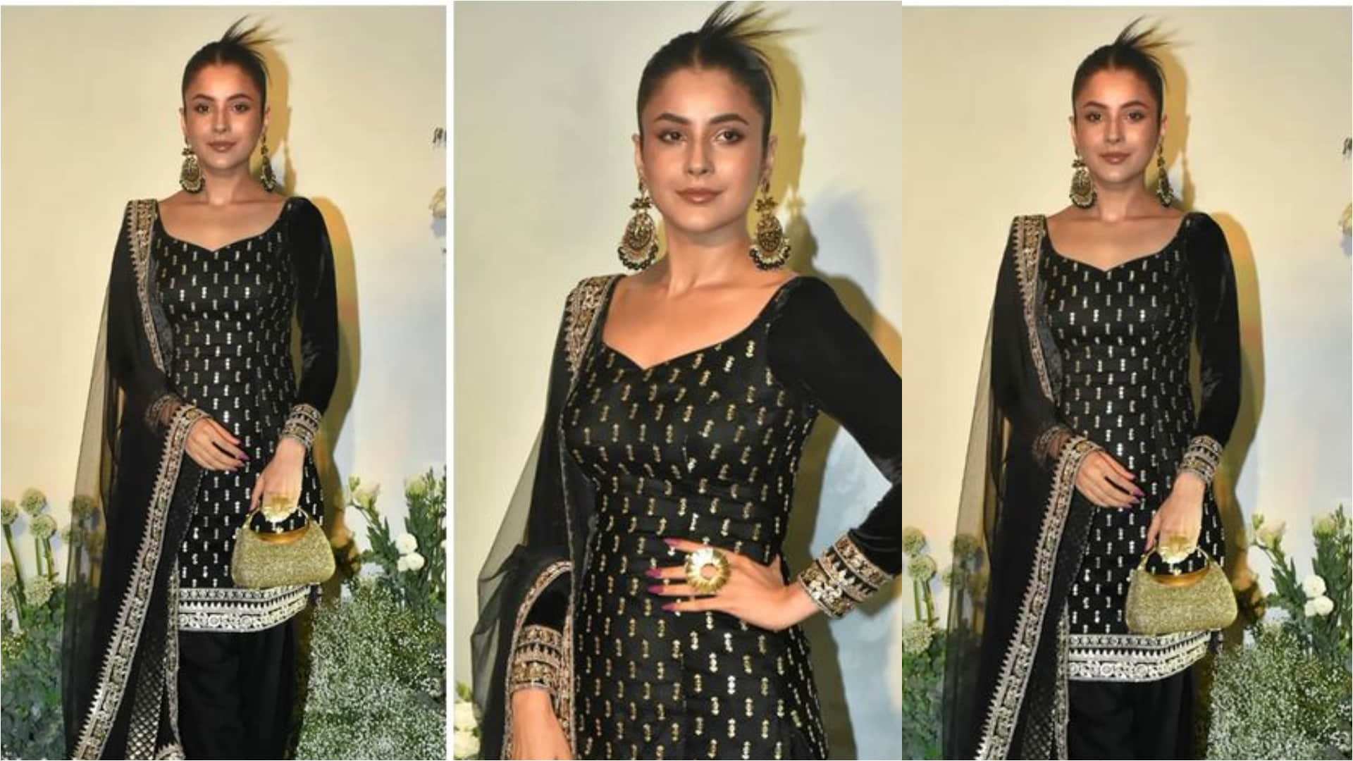 shehnaaz gill poses with salman khan in arpita khan eid party wearing black velvet kurta