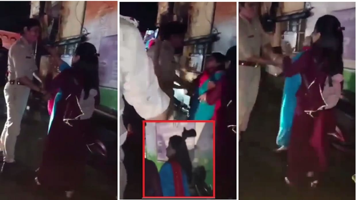 Meerut News: A muslim woman has beaten up policemen on road see photos