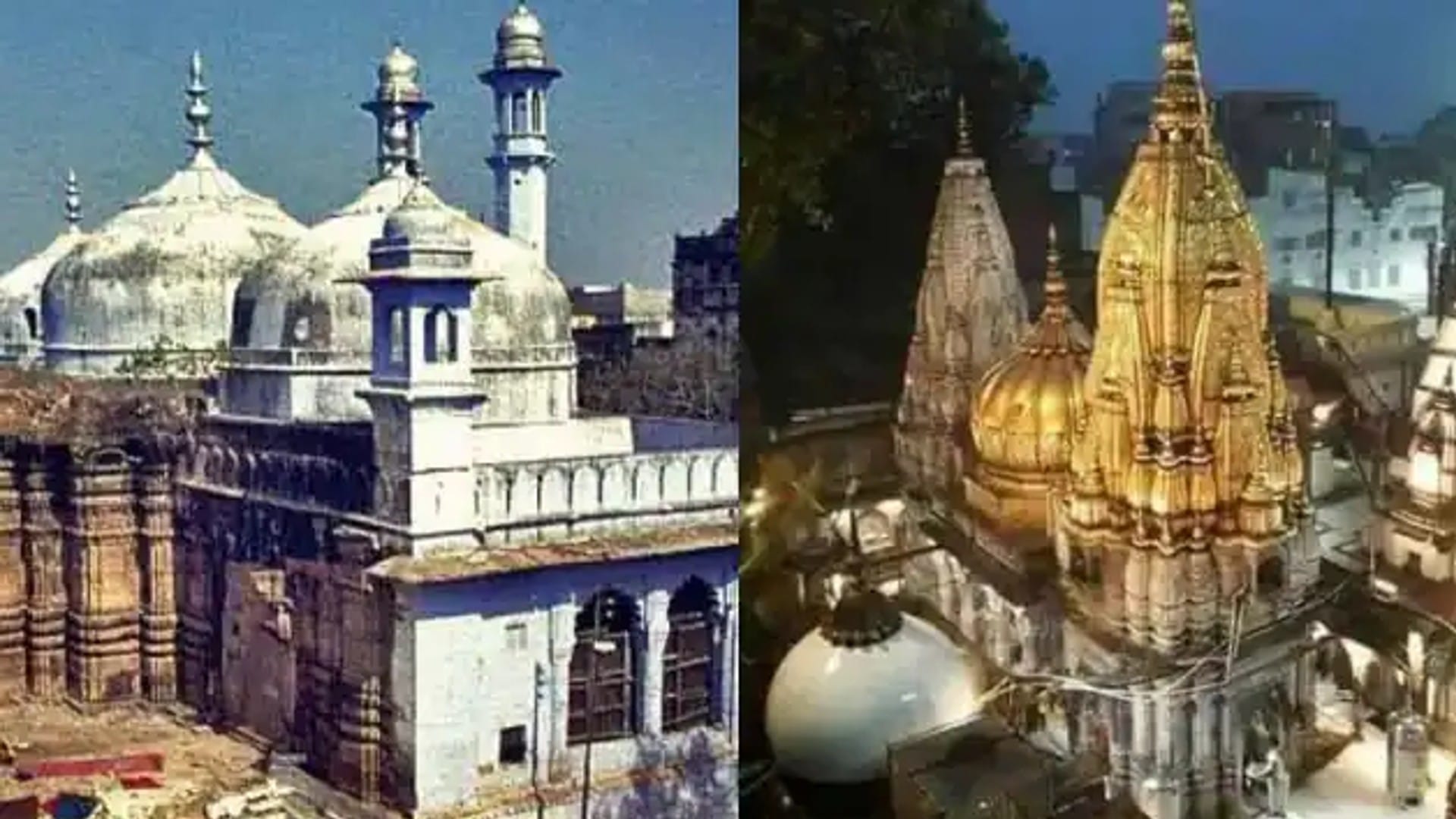 ज्ञानवापी मस्जिद और काशी विश्वनाथ मंदिर।