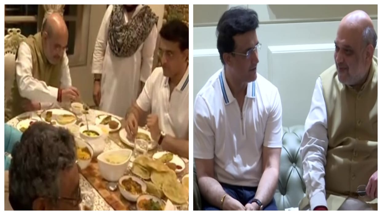 Kolkata Home Minister Amit Shah reached Sourav Ganguly house for dinner Mamta Banerjee said give him mishti dahi