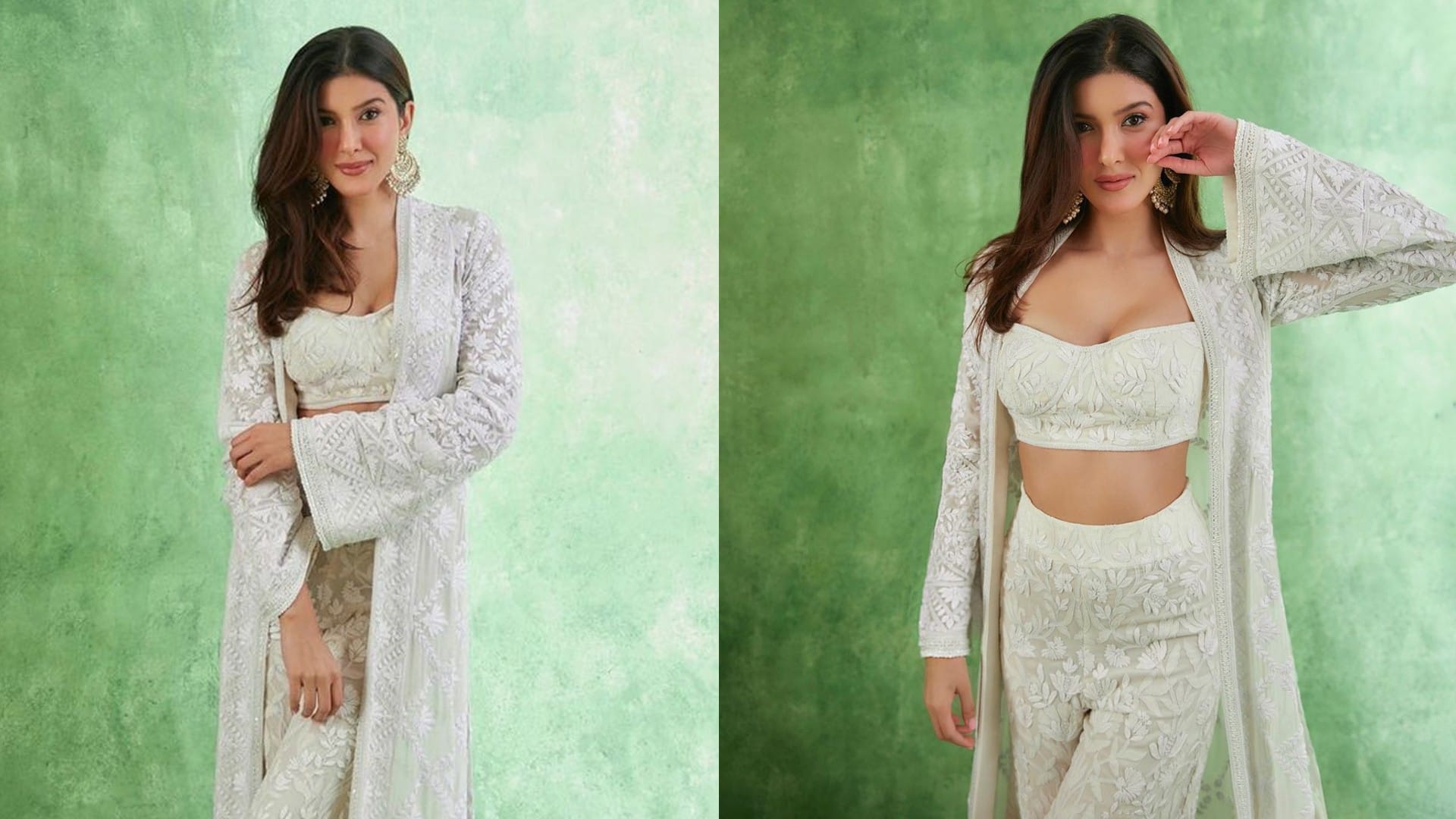 crop top palazzo with long jacket embroidered all over wear shanaya kapoor to jacqueline fernandez bollywood actress perfect for wedding look
