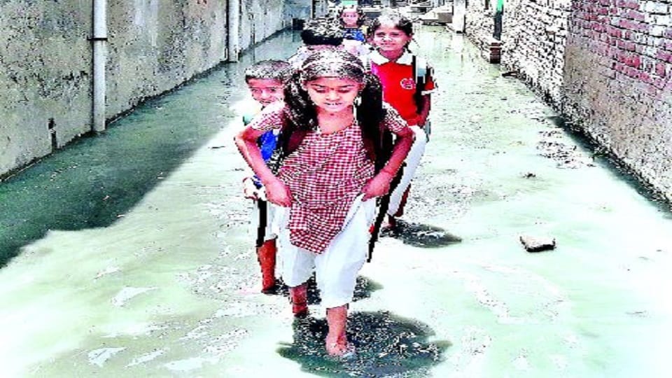 dirty water of the sewer flowing in the streets of shahganj agra cantt area troubled more then 40 thousand population