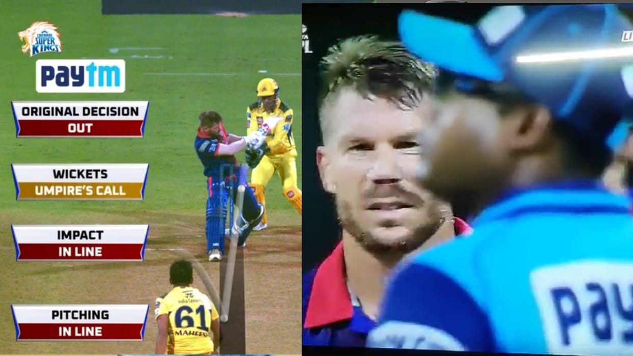 Angry David Warner Stares Umpire after getting out against Chennai Super Kings