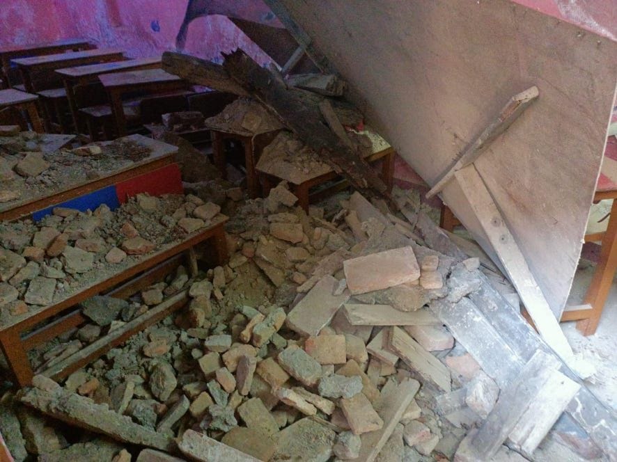 Debris of play school room fell, two nursery children injured