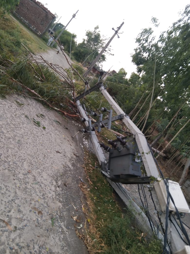 Heavy damage to the pitcher due to storm, hail and rain