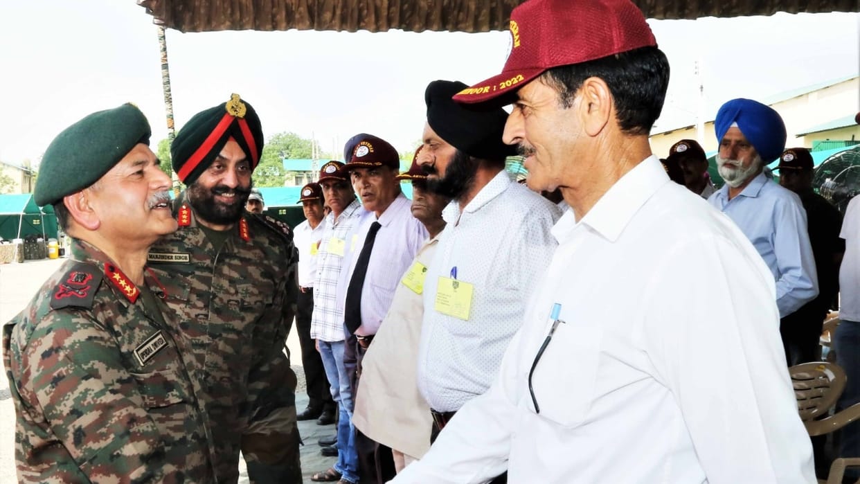 Northern Army Commander Lt Gen Upendra Dwivedi today interacted with veterans and Veer Naris during an ex Servicemen Rally in Akhnoor