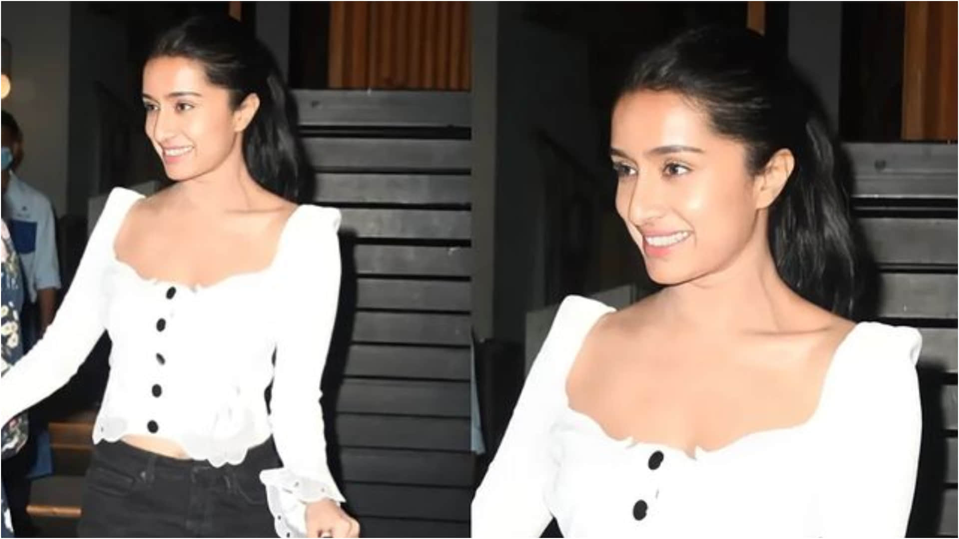 shraddha kapoor cute and chic both in little white crop top with black denim
