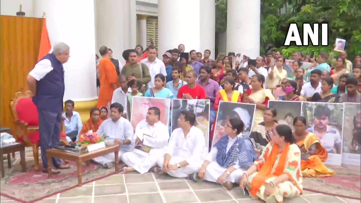 West Bengal Governor Jagdeep Dhankhar meets a BJP delegation along with family members of post poll viloence victims in kolkata