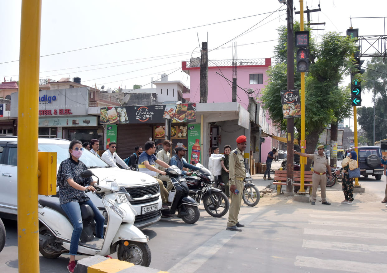 Trial of traffic signal at Ambedkar Chowk