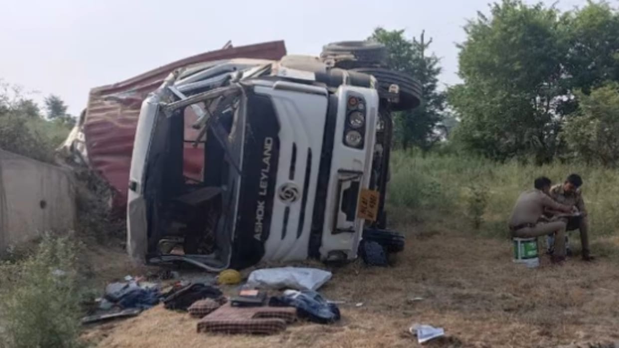 Truck turned down from eastern peripheral way in baghpat,driver died