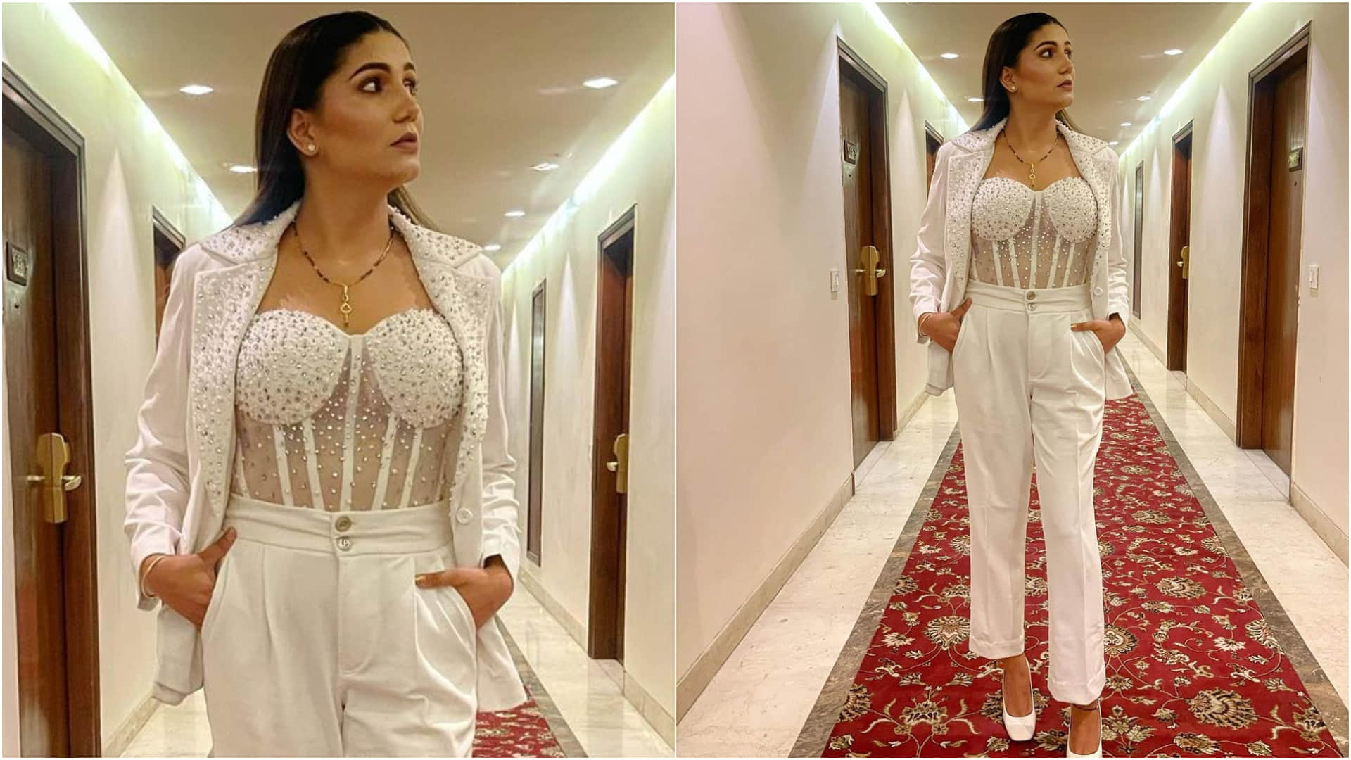 sapna choudhary sizzling look in bold white bustier outfit see pics