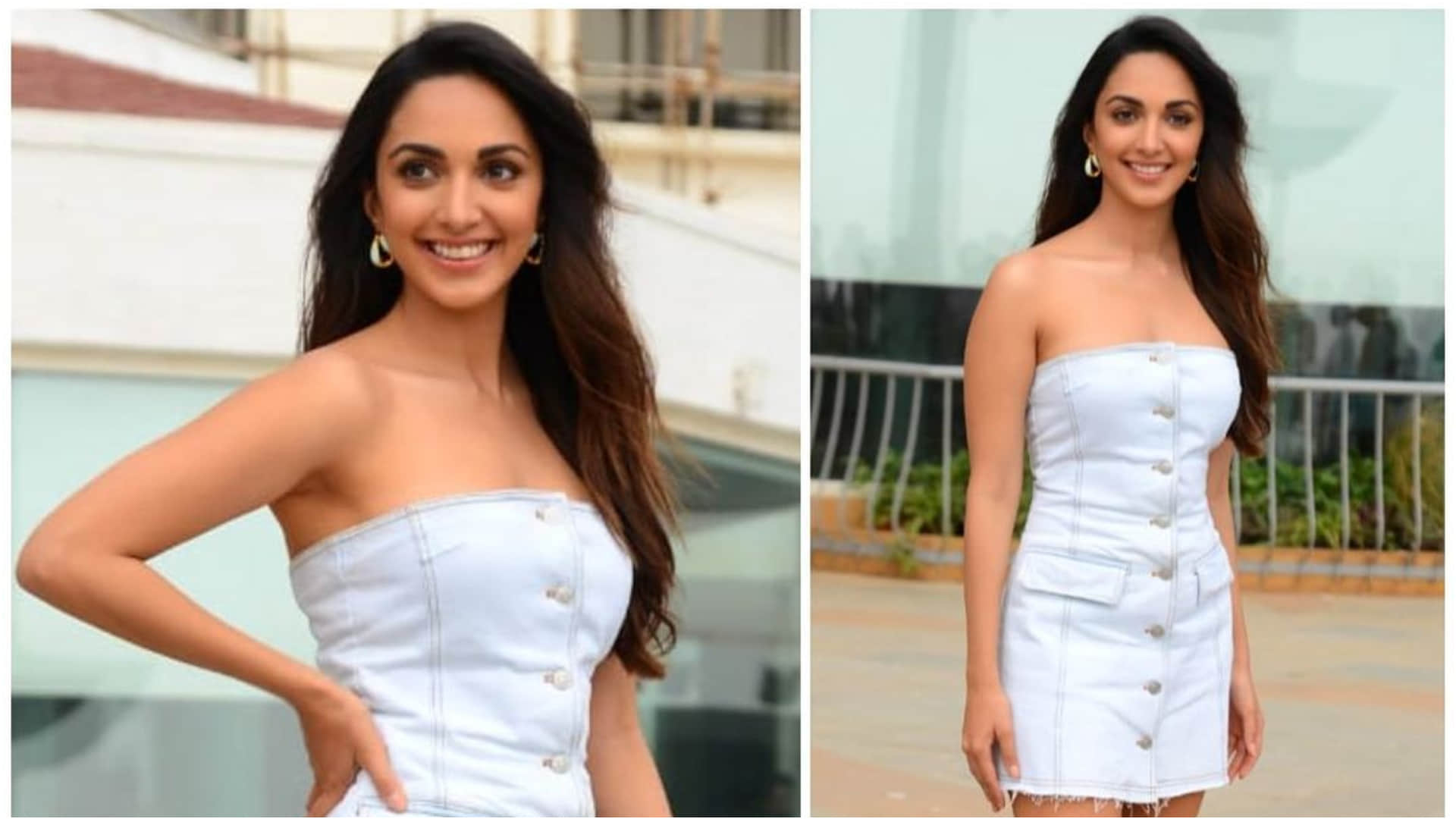 kiara advani look gorgeous in mini strapless denim dress perfect for lunch date