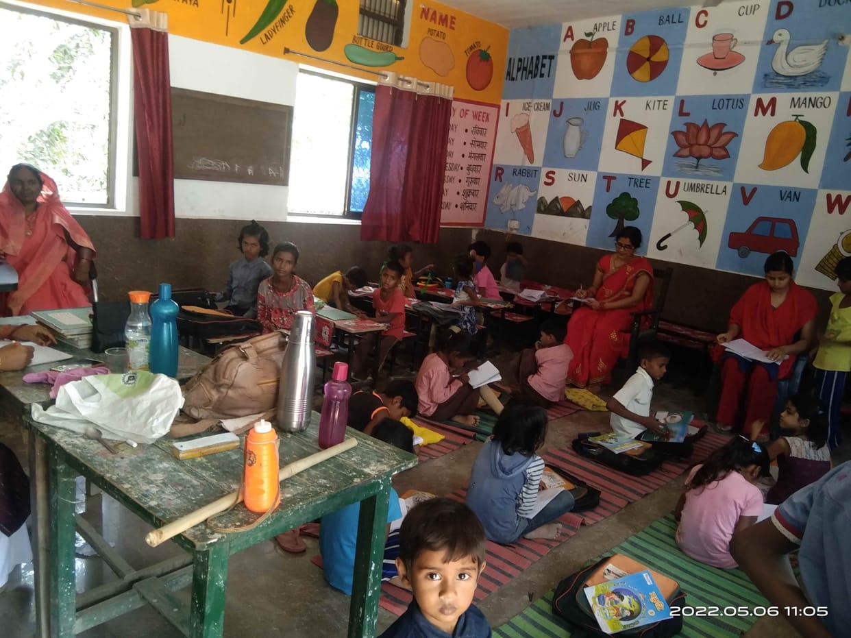 Students up to fifth class study in the same room