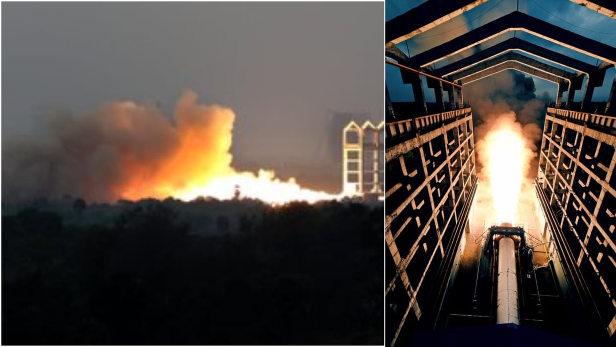 ISRO successfully completed static test of human-rated solid rocket booster HS200 for Gaganyaan at Satish Dhawan Space Centre Sriharikota