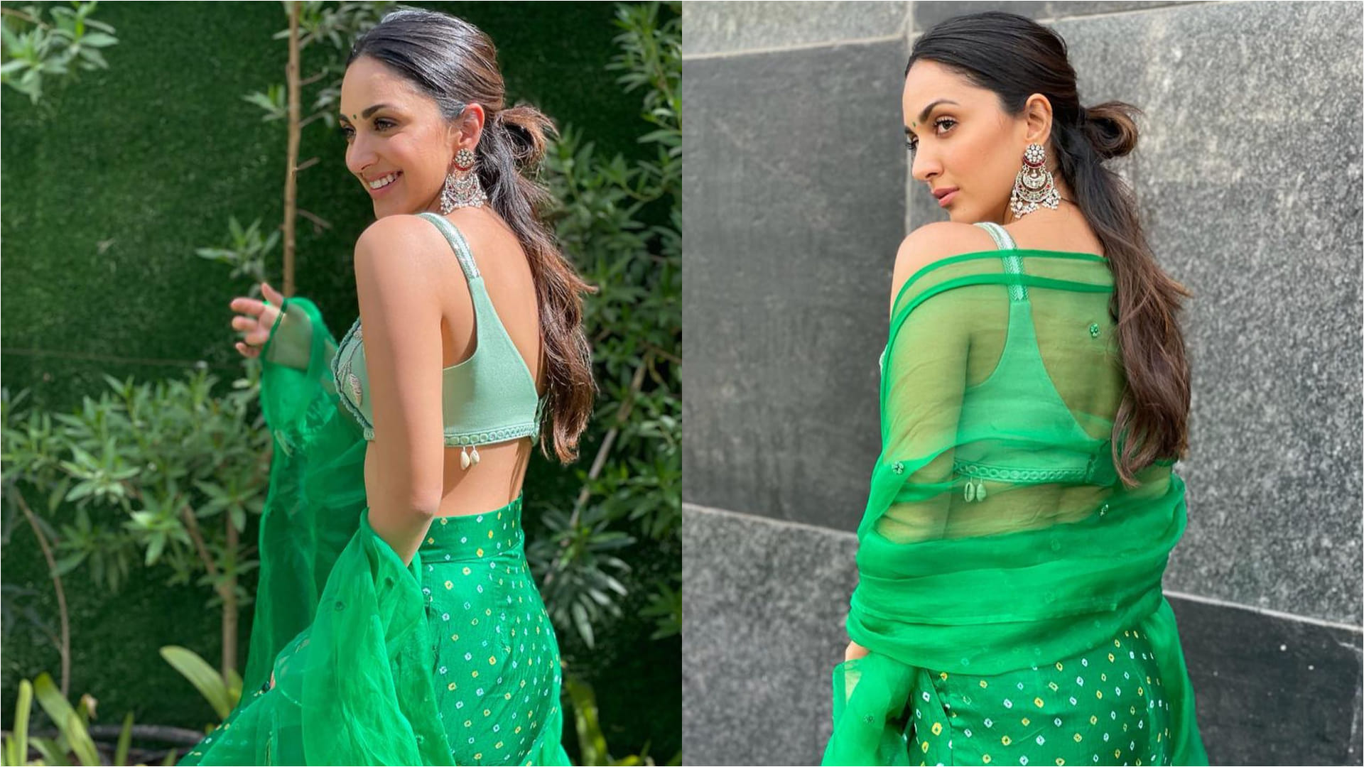 kiara advani boho look in green bandhani pant with bralette