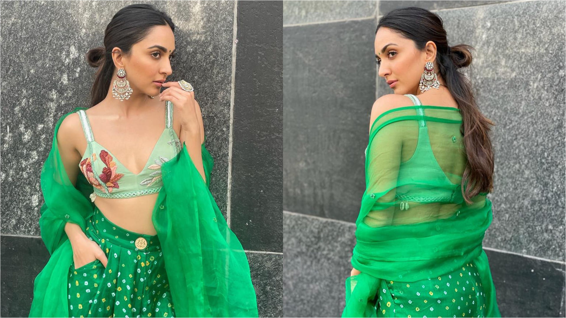 kiara advani boho look in green bandhani pant with bralette