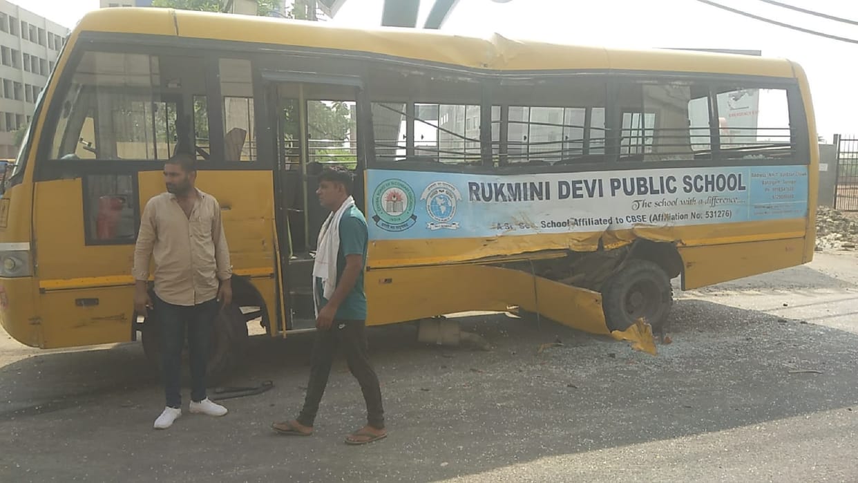 Truck rammed into Rukmani Devi school bus full of students in Sonipat