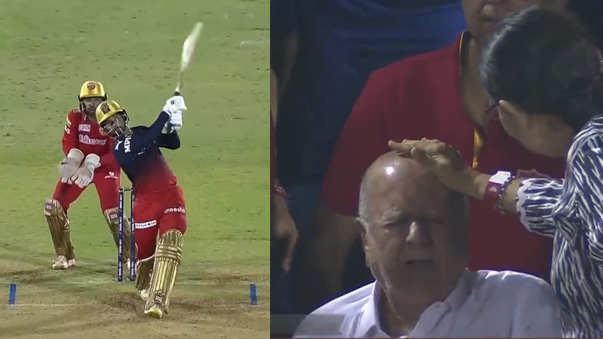 IPL 2022 RCB vs PBKS Rajat Patidar Six lands on old man head