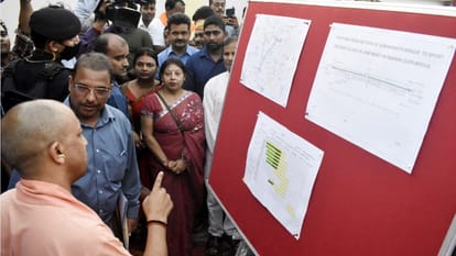 CM yogi officials inspected drain being built on Deoria bypass road