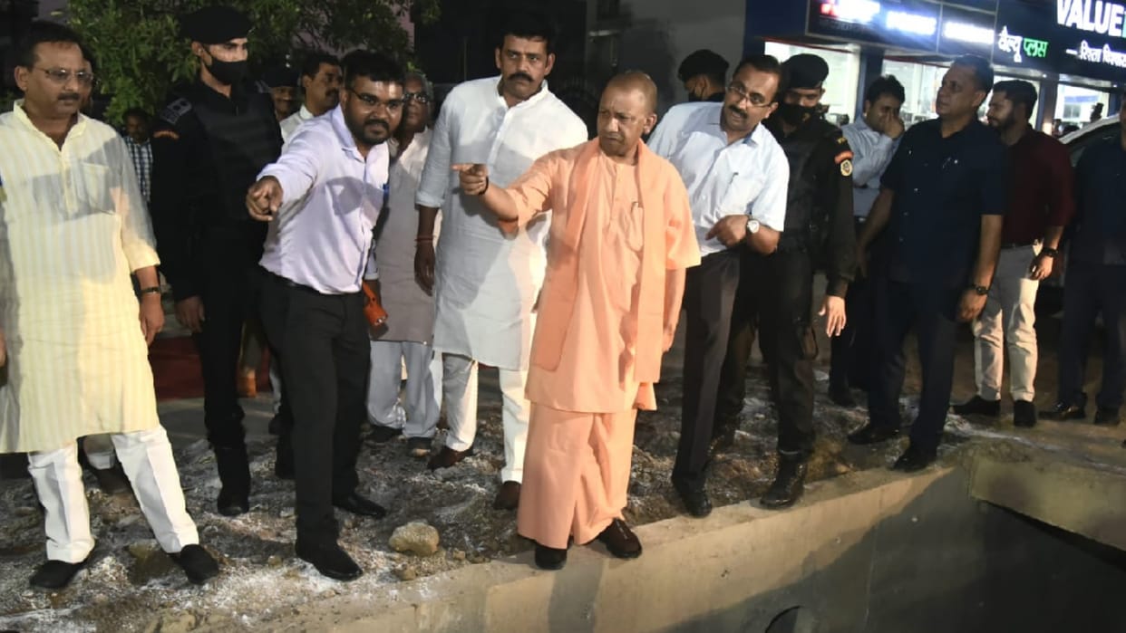 CM yogi officials inspected drain being built on Deoria bypass road