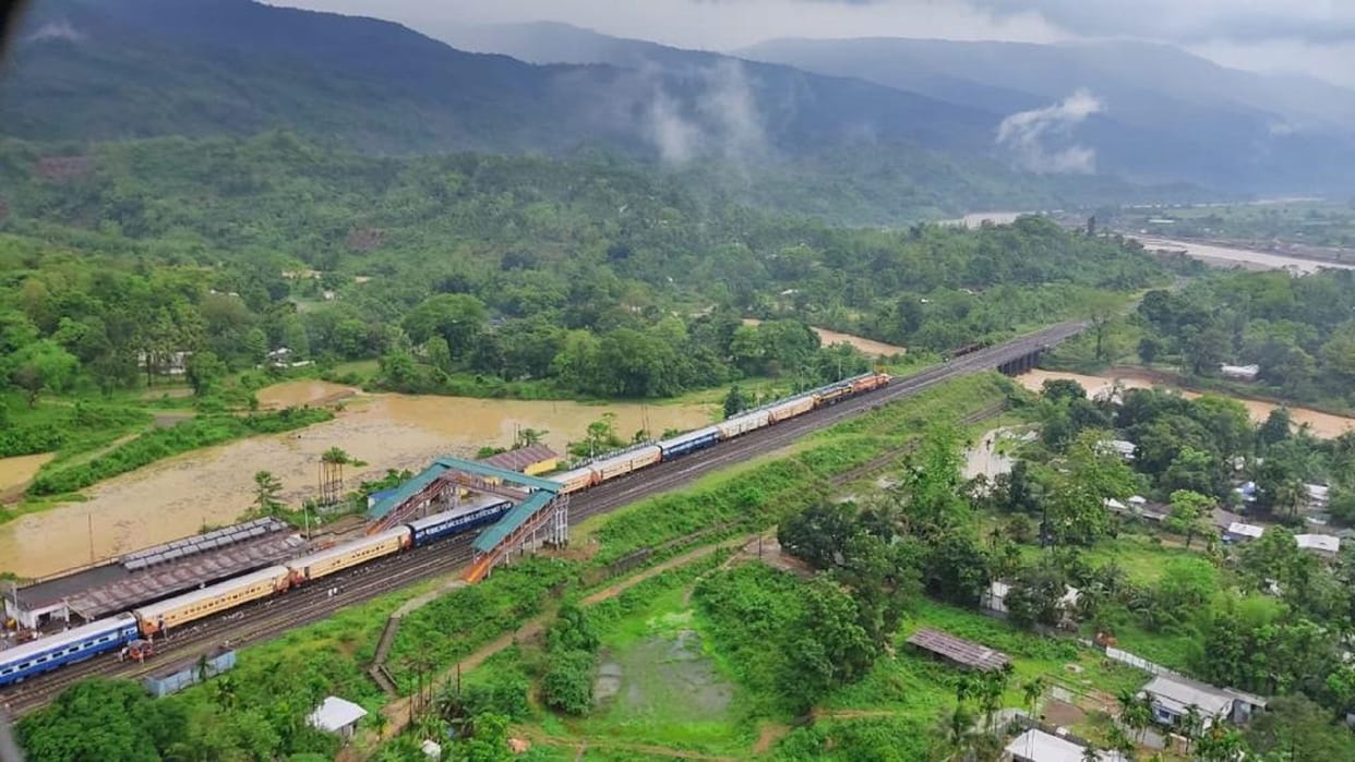 Indian Air Force airlifted and evacuated civilians who were stranded in a train at Ditokchera railway station