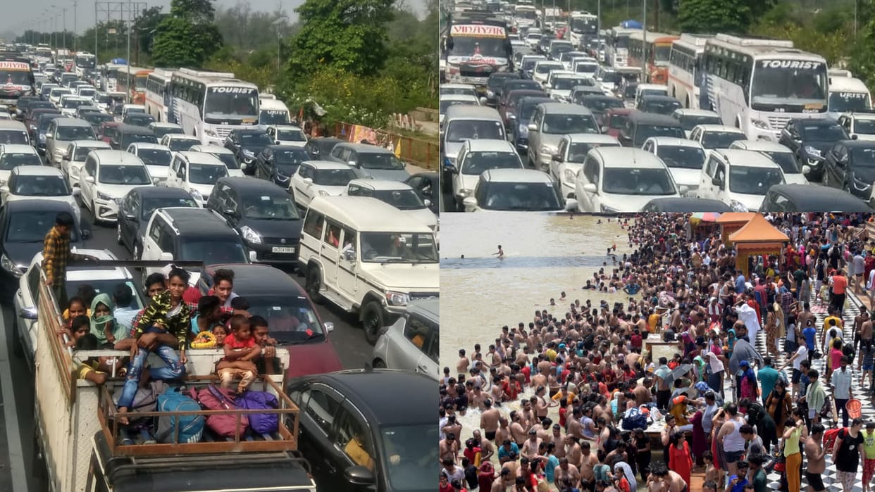 Buddha Purnima Snan, tourists crowd in Haridwar, jam on highway, 50 thousand four wheelers passed through Delhi-Doon highway in 18 hours, See Photos