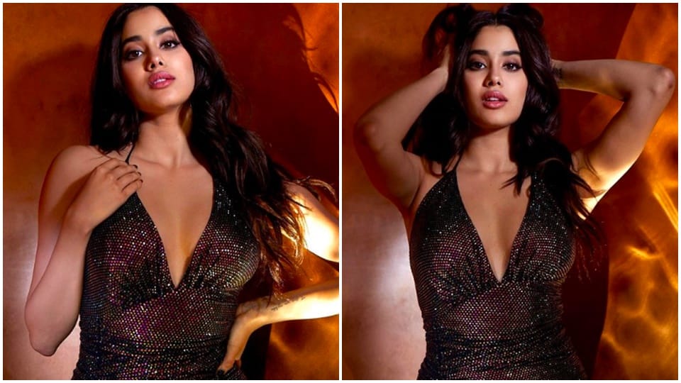 janhvi kapoor shared photos in a thigh high slit brown sequin dress