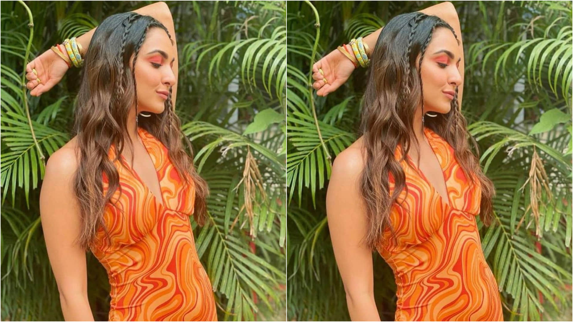 kiara advani orange halter neck backless dress with multi braid perfect for summer look