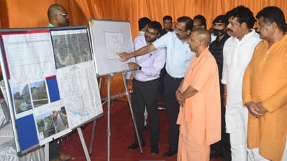 CM yogi officials inspected drain being built on Deoria bypass road