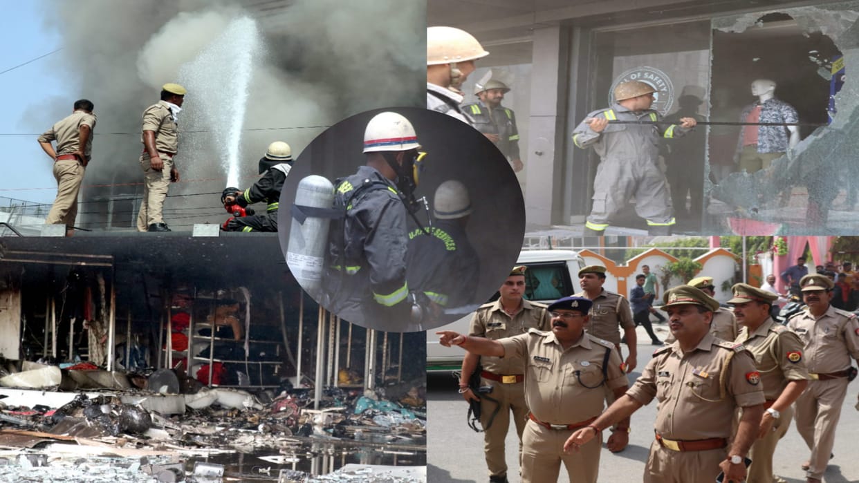 Fierce fire in trends showroom in Bijnor,  staff and customers nerrow ascaped