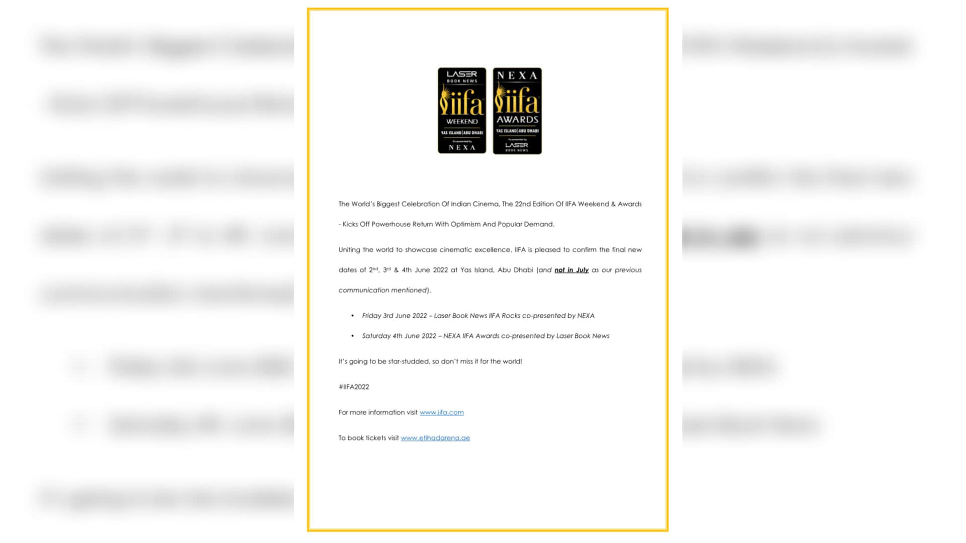 IIFA Awards 2022 In Abu Dhabi Yas Island has a new date, now it will be held in june