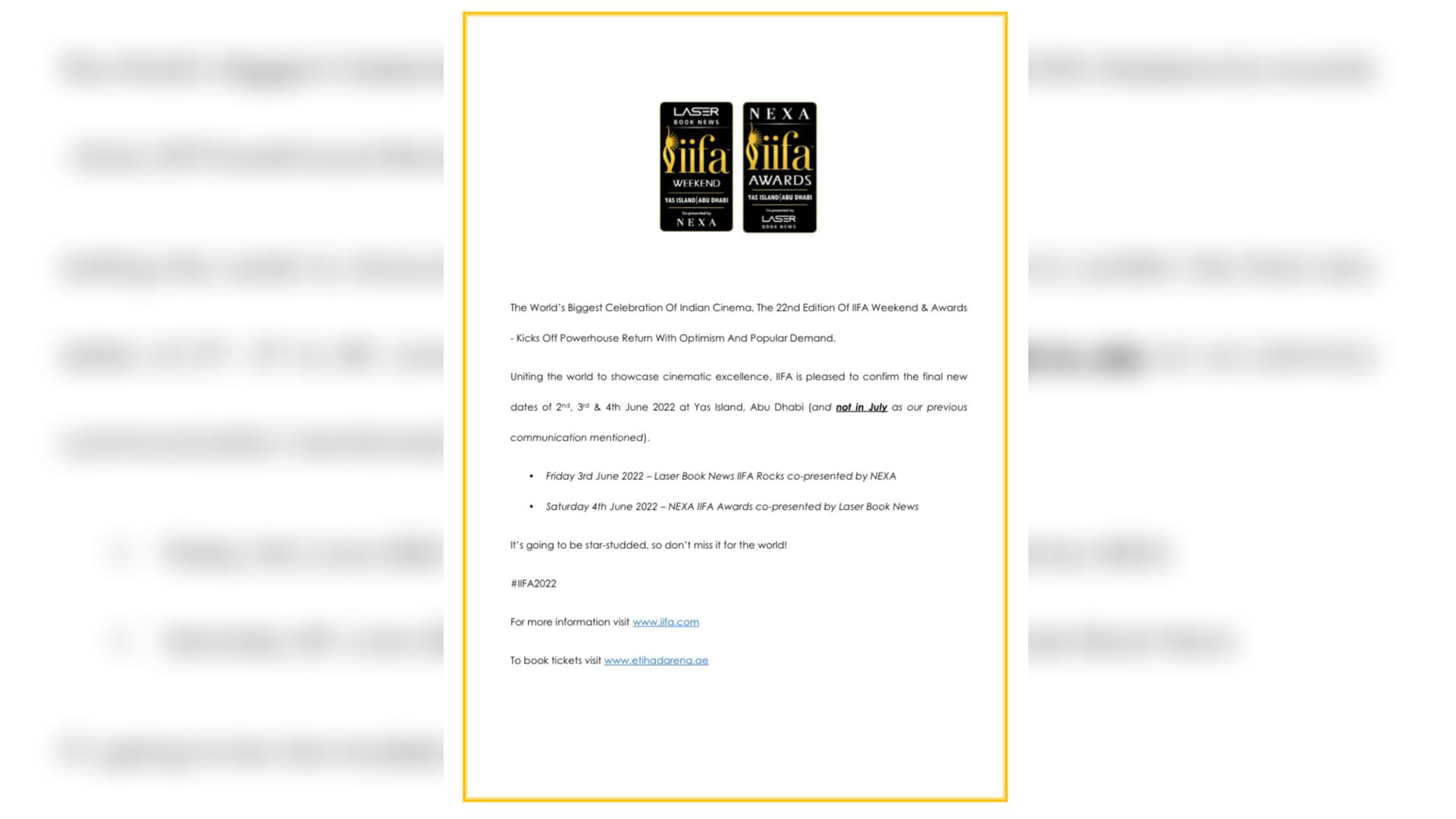 IIFA Awards 2022 In Abu Dhabi Yas Island has a new date, now it will be held in june