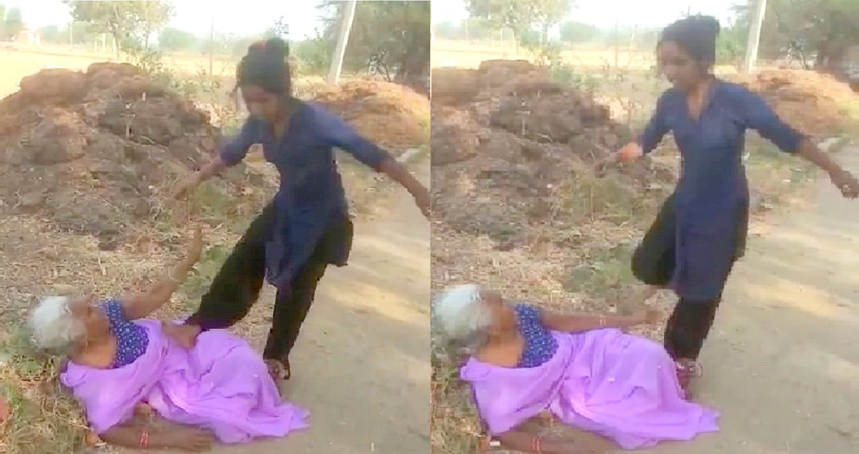 Grand daughter kicked grandmother in Auraiya, dispute with son and his family over land