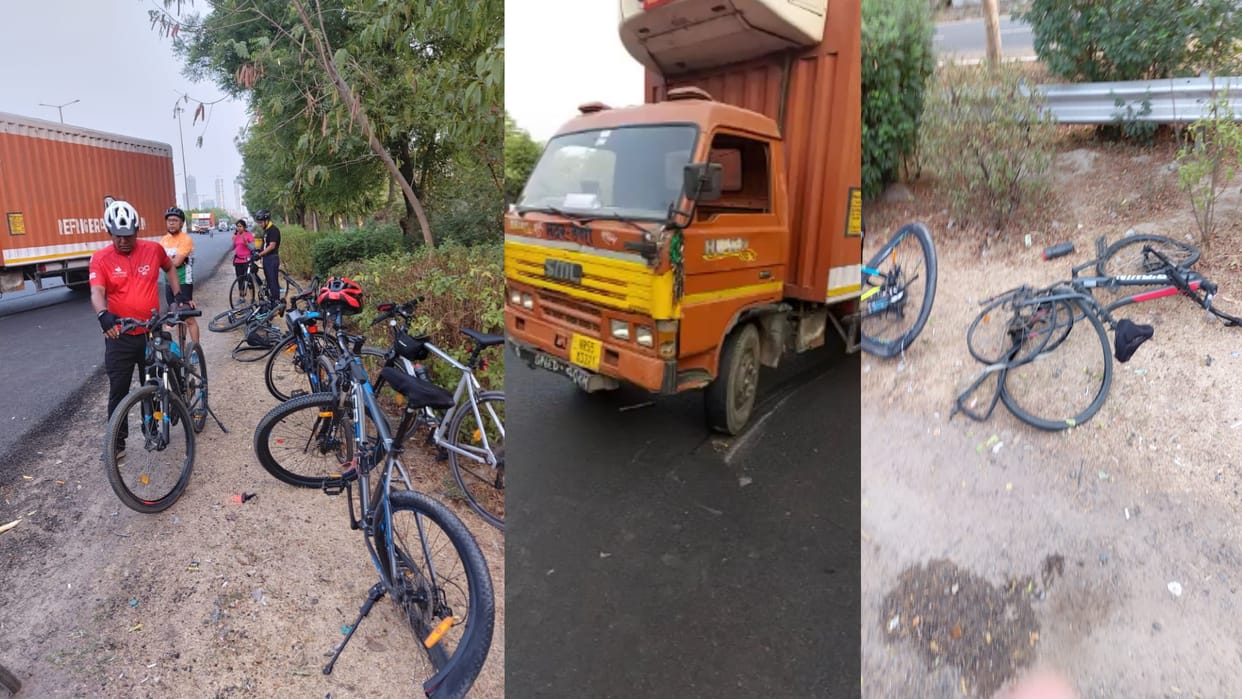 Noida expressway canter hits group of cycle riders half dozen riders injured