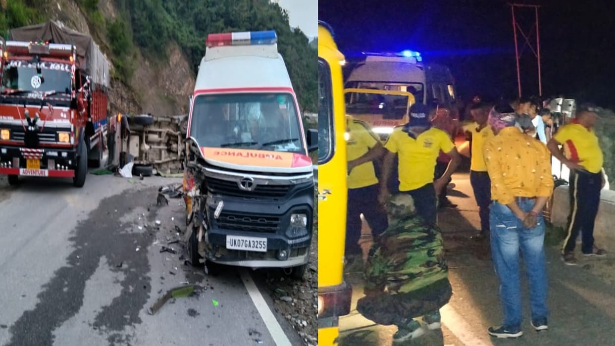 Accident In Uttarakhand, CharDham Pessenger, Bolero and ambulance collision, Five injured, one died due to bike falling into ditch